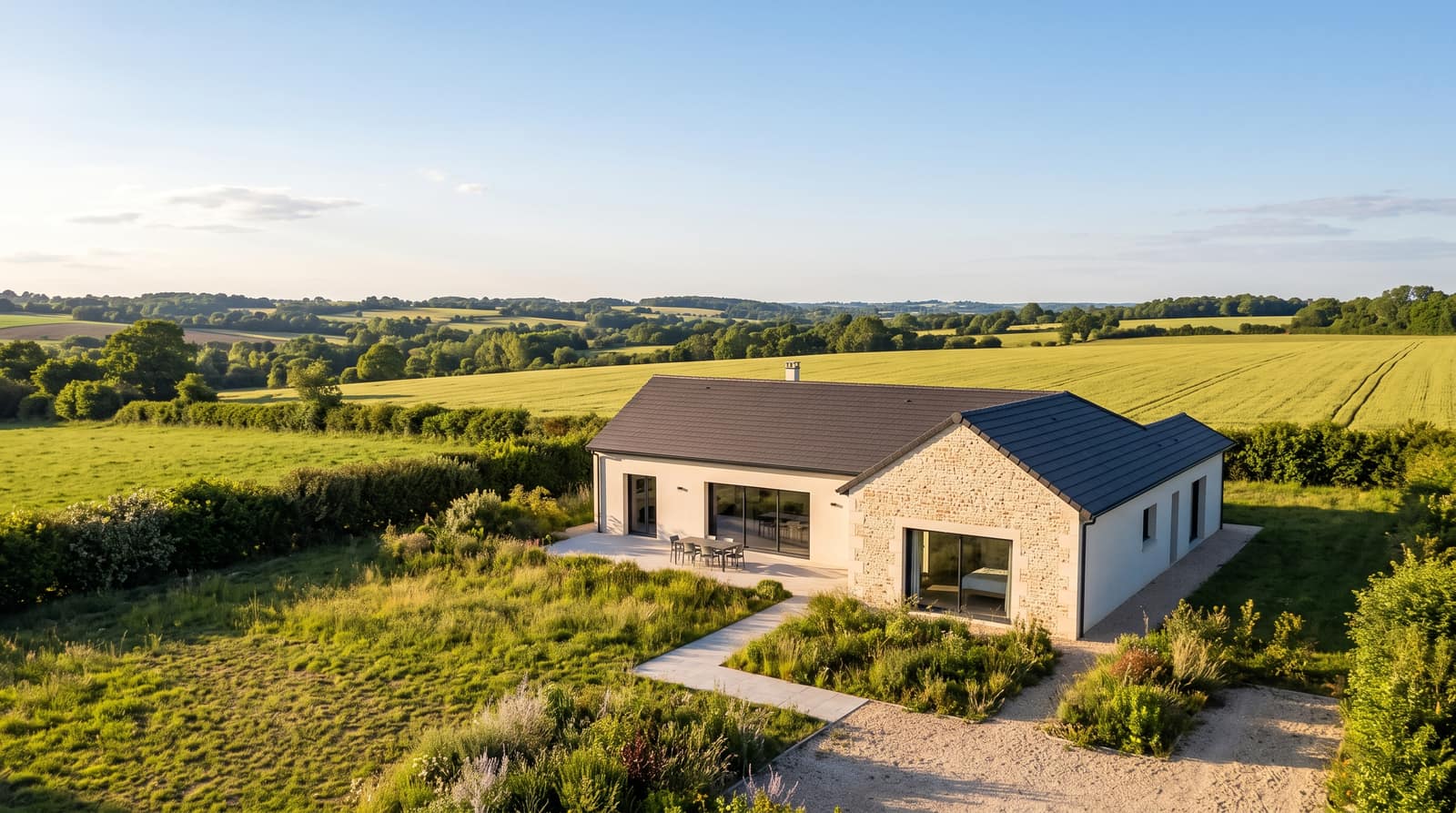 Toitures de maisons individuelles à Trouy, en lisière de forêt
